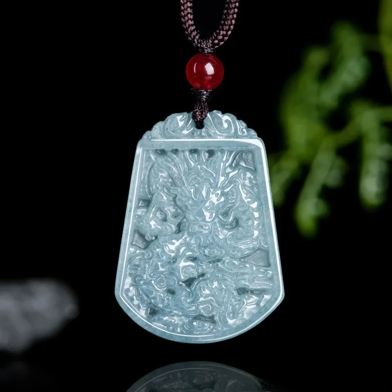 

100% натуральная трапециевидная жадеитовая синяя водяная труба, кулон с драконом, модные высококачественные мужские и женские модели, ювелирные изделия, нефритовое ожерелье