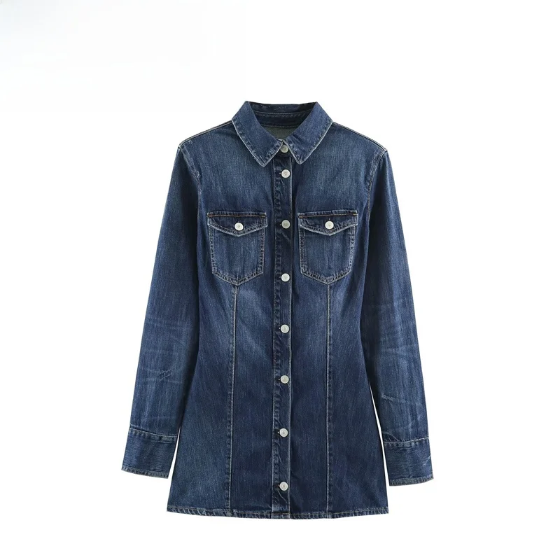Vestido Vaquero Versátil y Moderno con Hombreras, Elegante Falda de Hada para Mujer, Vestido Urbano de Manga Larga de Fi...
