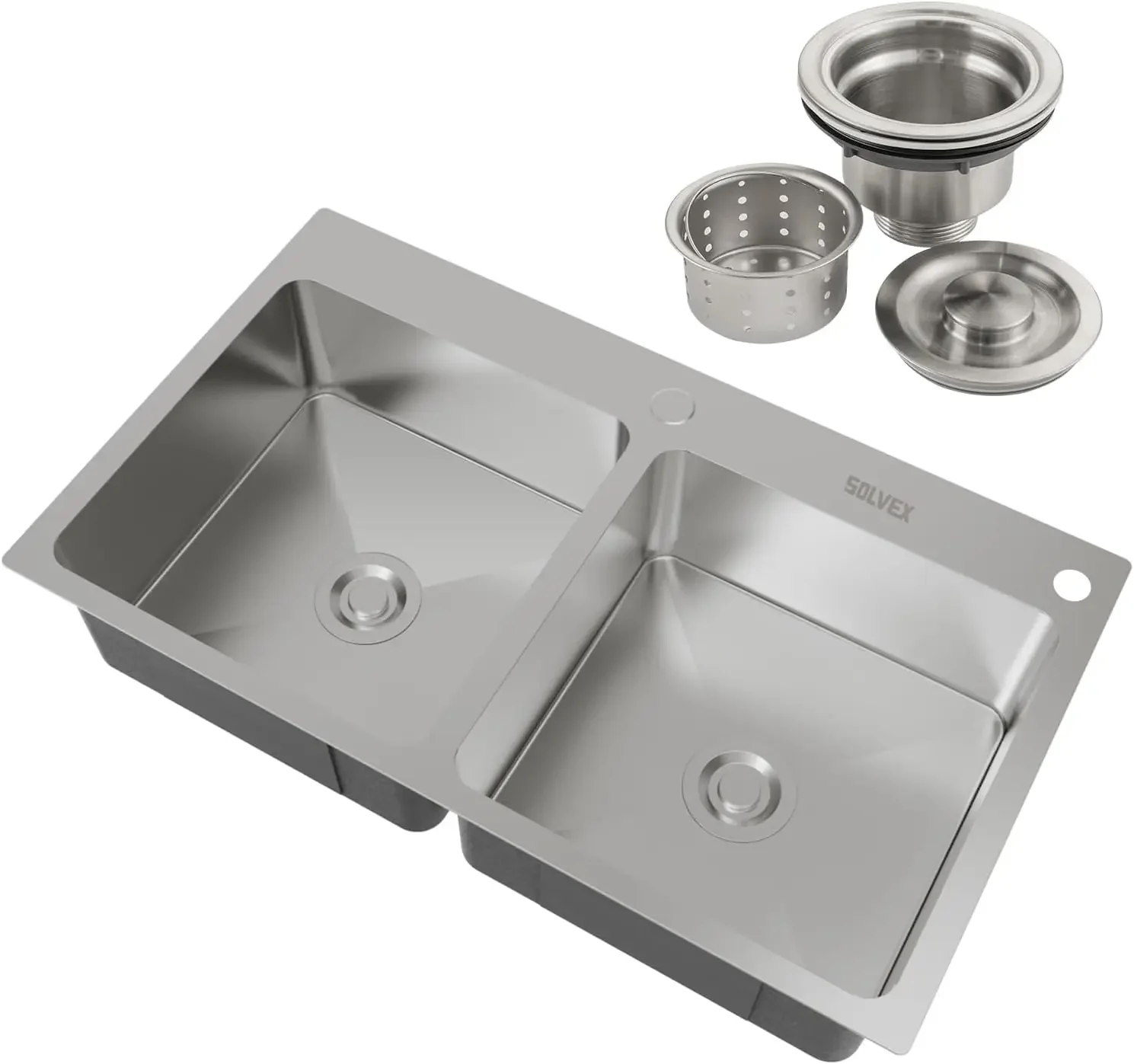 30 Inch Drop in Double Bowls Kitchen Sink with Nano Coating,30x18 Inch Handmade Stainless Steel Topmount Kitchen Sink ST-7546