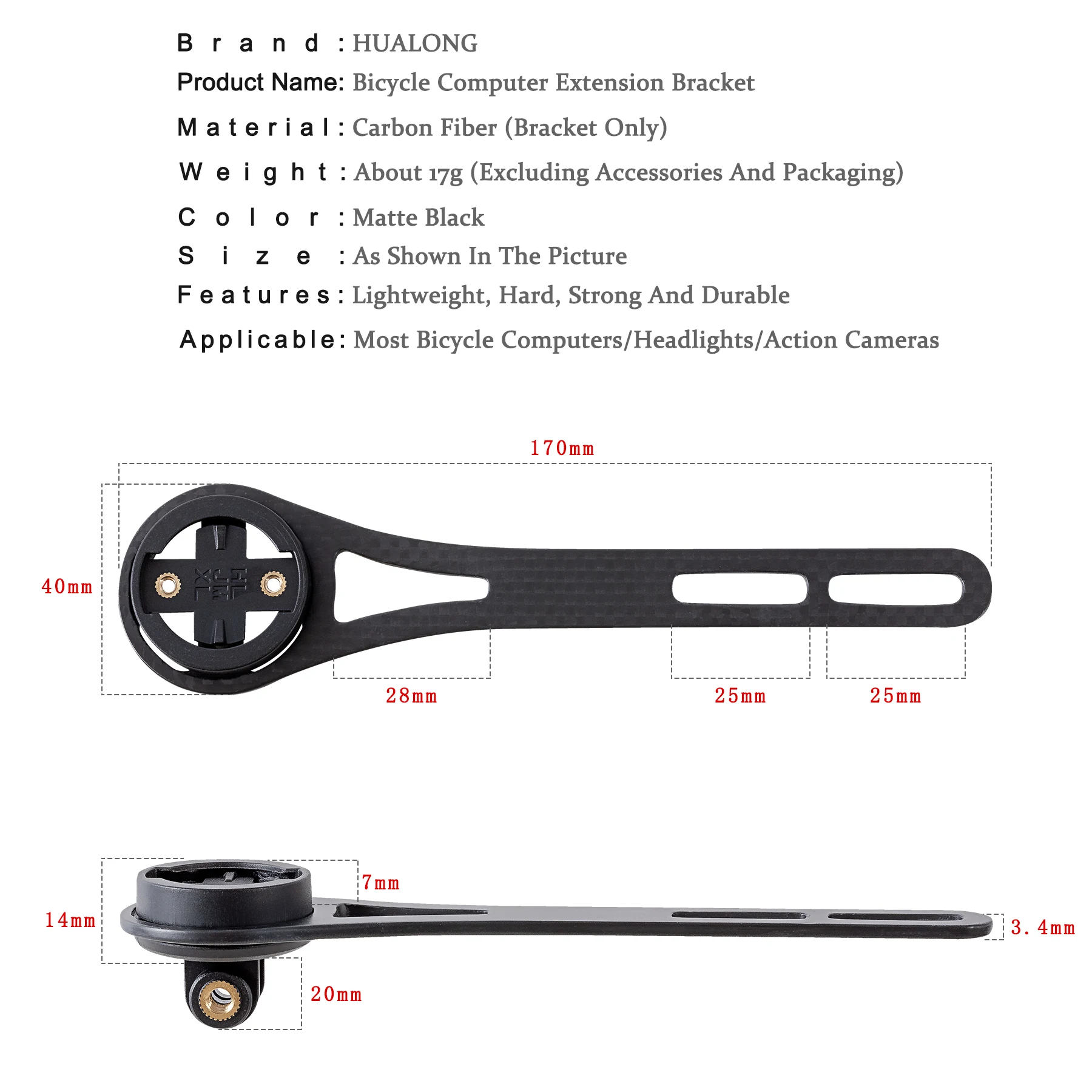 HUALONG Carbon Fiber Road Bike Computer Mount For Garmin Wahoo Bryton XOSS Out Front Integrated Handlebar Computer Mount 2Shapes