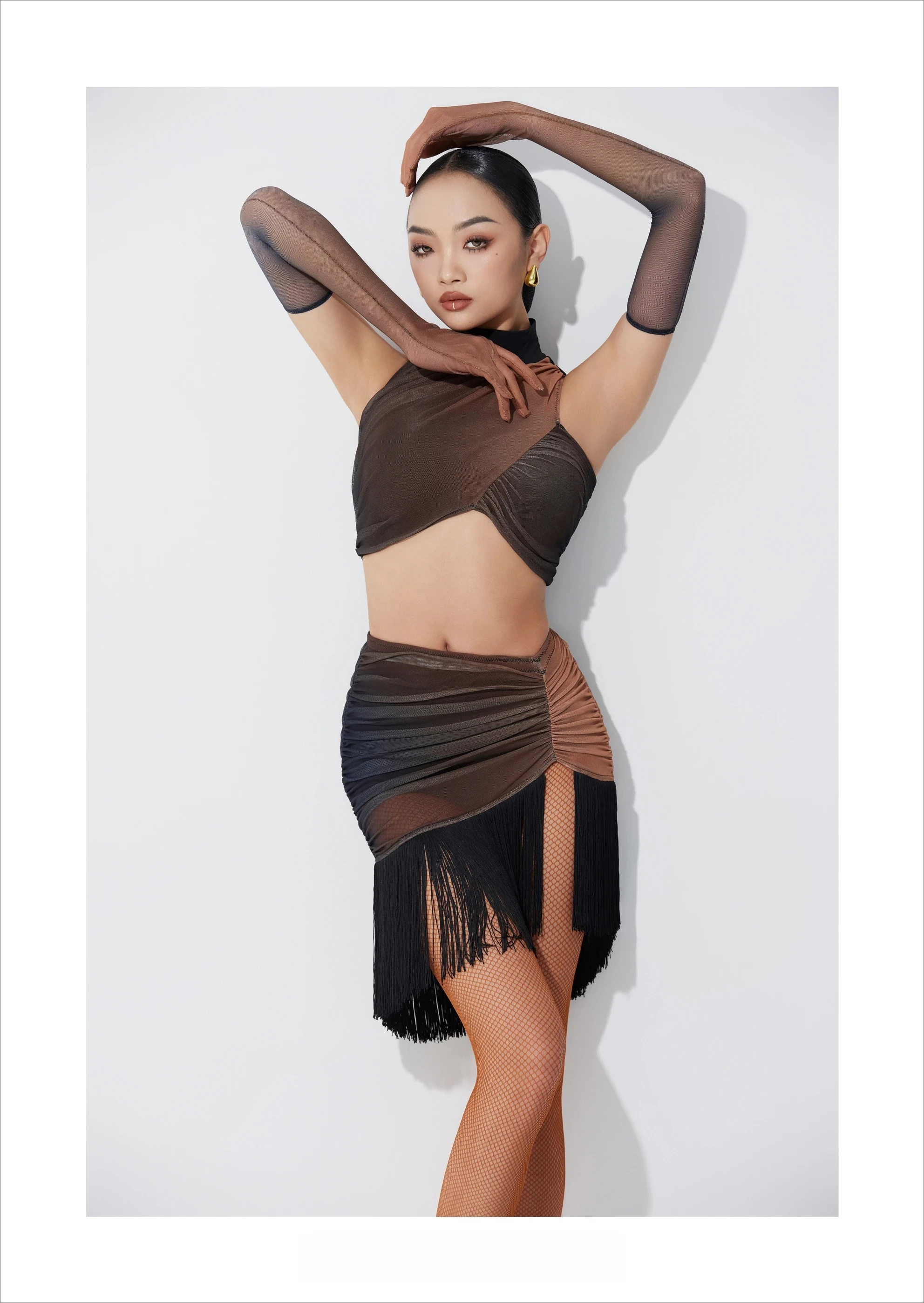 UK Latin dansset Professionele dames mouwloze bodycon franjeoutfit voor trainingspraktijk en groepslessen Ballroomdans