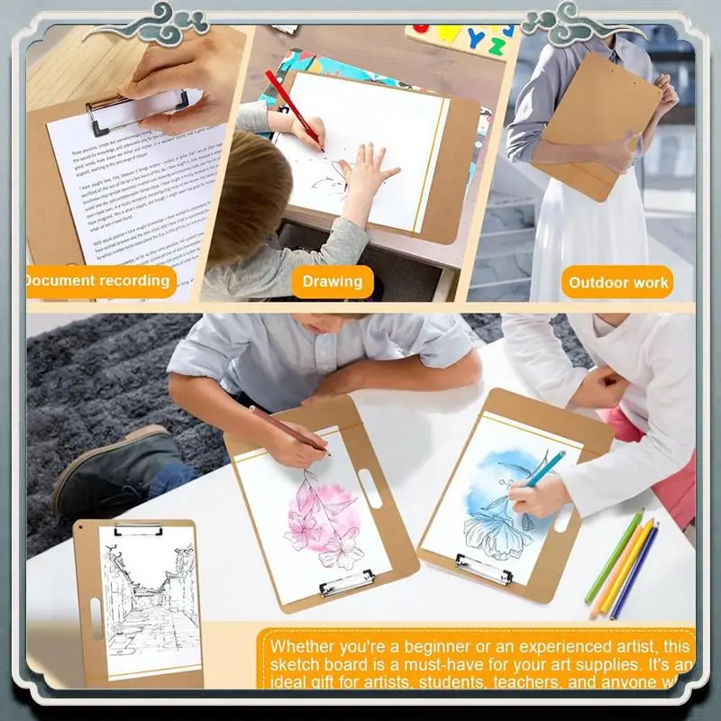 Robustes A3-Zeichenbrett, 46 x 36 cm, tragbares Kunst-Klemmbrett mit stabilem Clip und Gummibändern für Klassenzimmer, Zeichnen, Studio