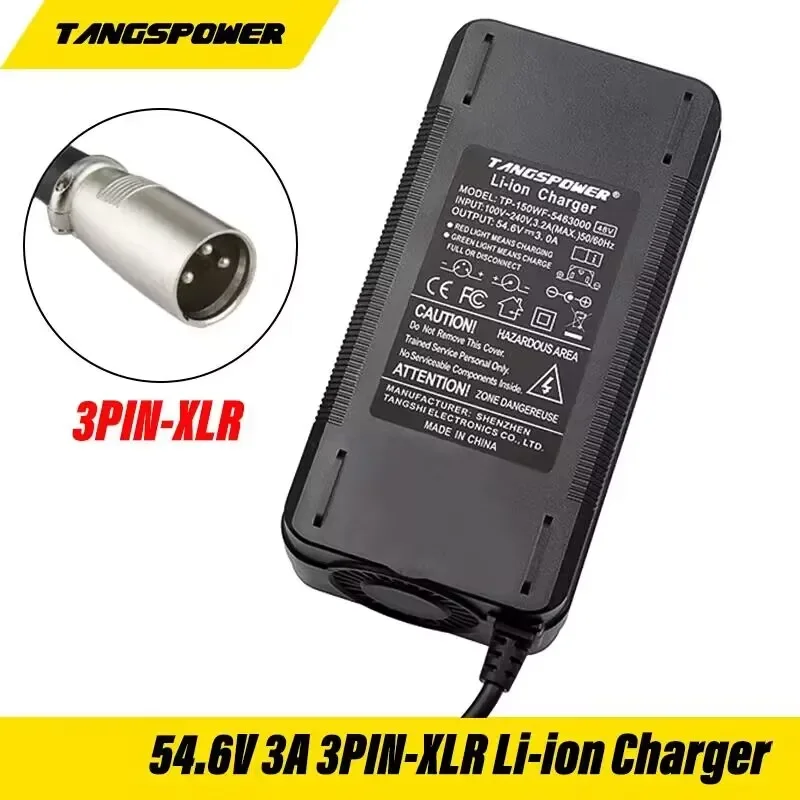 54.6V 3A Lithium Battery Charger For 13S 48V Li-ion Battery Fast Charging 3-Pin XLR Connector With Cooling Fan