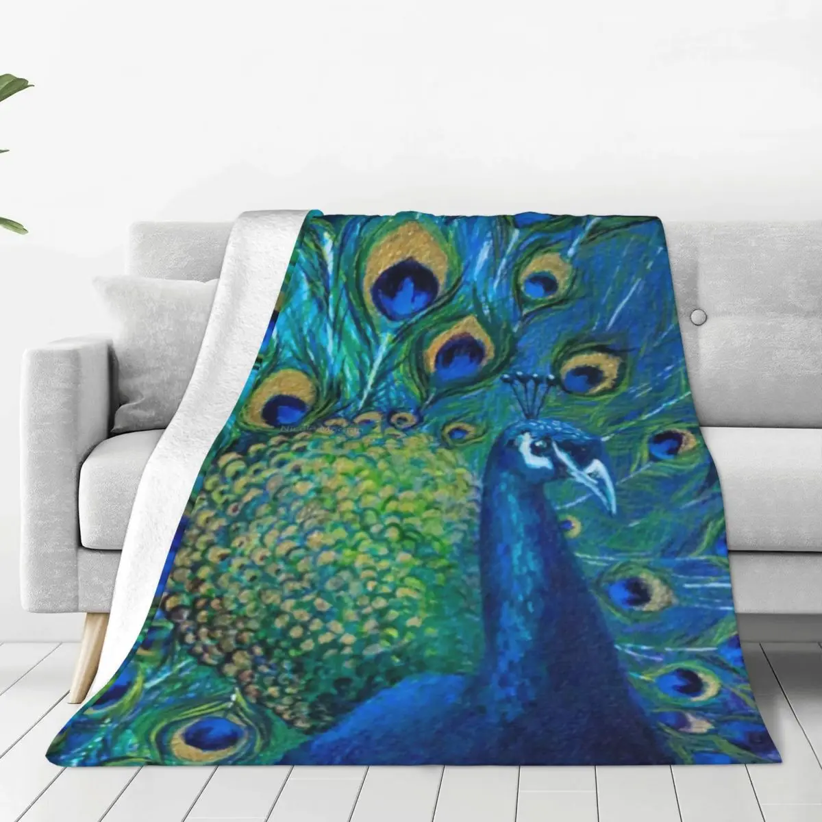 

Peacock Vintage Fleece Throw Blanket Gifts Feathers Colorful Blankets for Bed Car Lightweight Thin Bedroom Quilt