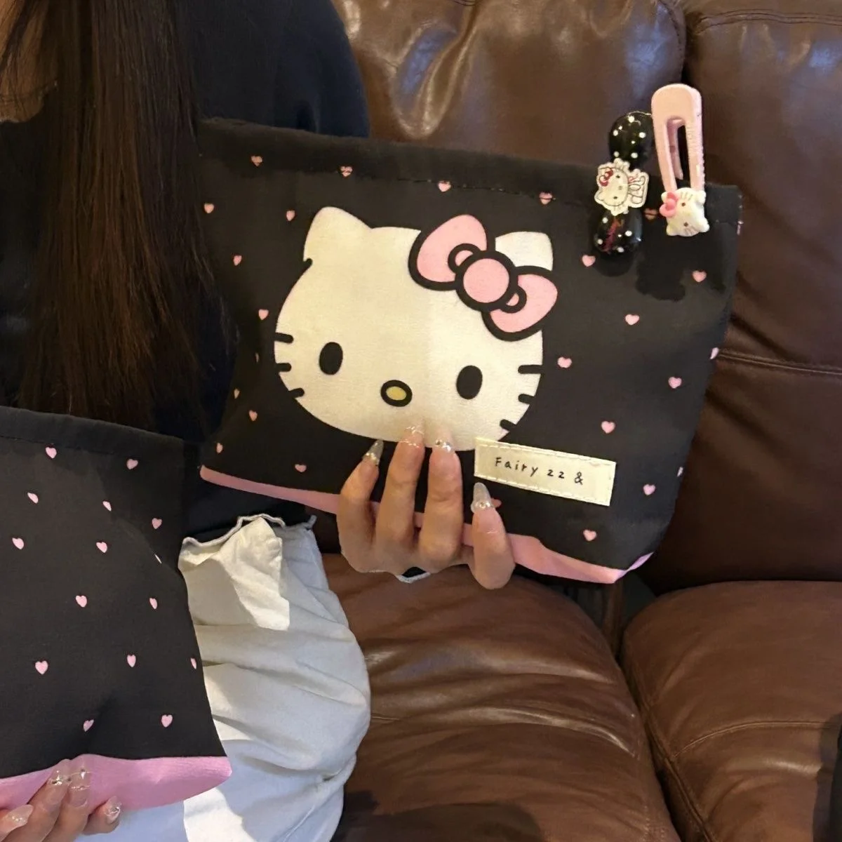 Sweetheart Hello Kitty Makeup Bag Pencil Caseharajuku Japanese Girl Polka Dot Storage Bag Wallet Tourism Storage Birthday Gift ﻿