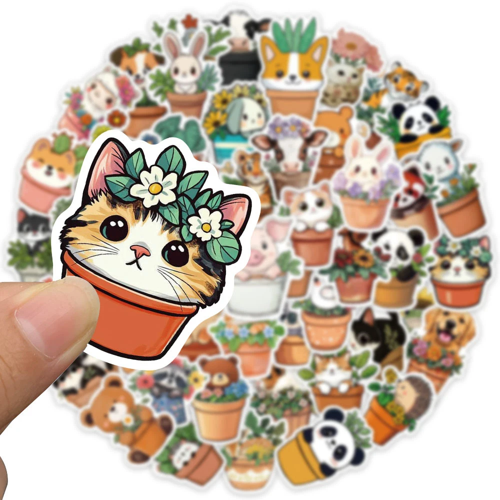 10/30/50 قطعة أصيص زهور لطيف ملصقات الكرتون الجمالية Kawaii بوعاء الحيوان الشارات الإبداعية اللعب DIY بها بنفسك الغيتار المحمول الهاتف ملصق