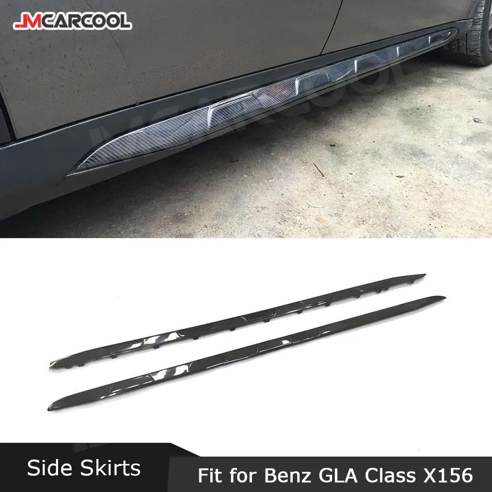 Carbon Fiber Car Side Skirts For Mercedes-Benz GLA Class GLA45 AMG GLA200 GLA250 2015-2019 FRP Black Bumper Extenstion