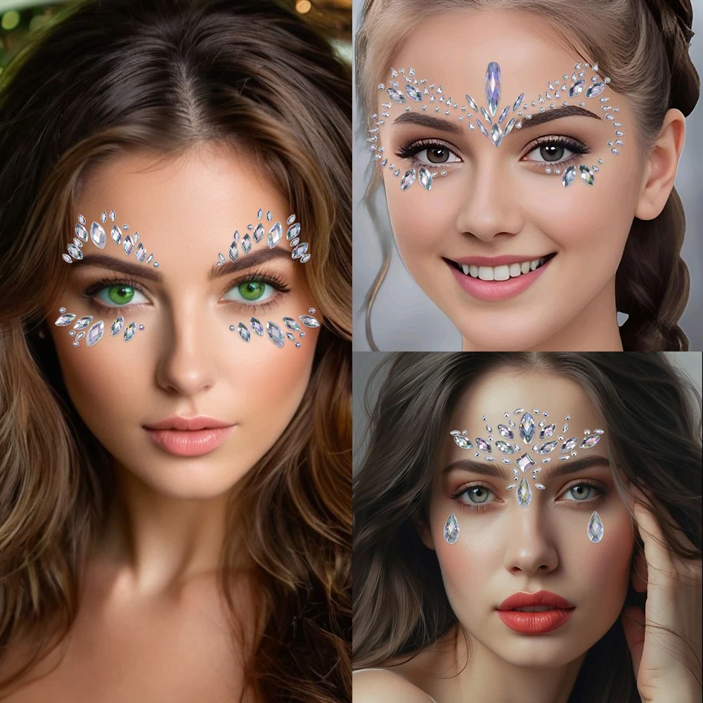 3D Strass Gesicht Aufkleber Festival Party Glitzer Diamant Make-up Schmuck Gesicht Tattoo Aufkleber Kristall Edelsteine Juwelen Gesichtsdekoration – Detail 4