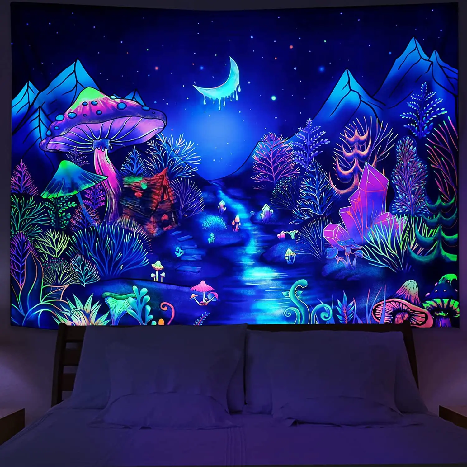 Astronauta UV Arazzo fluorescente Estetica Appeso a parete Camera da letto hippie Decorazione della stanza indipendente