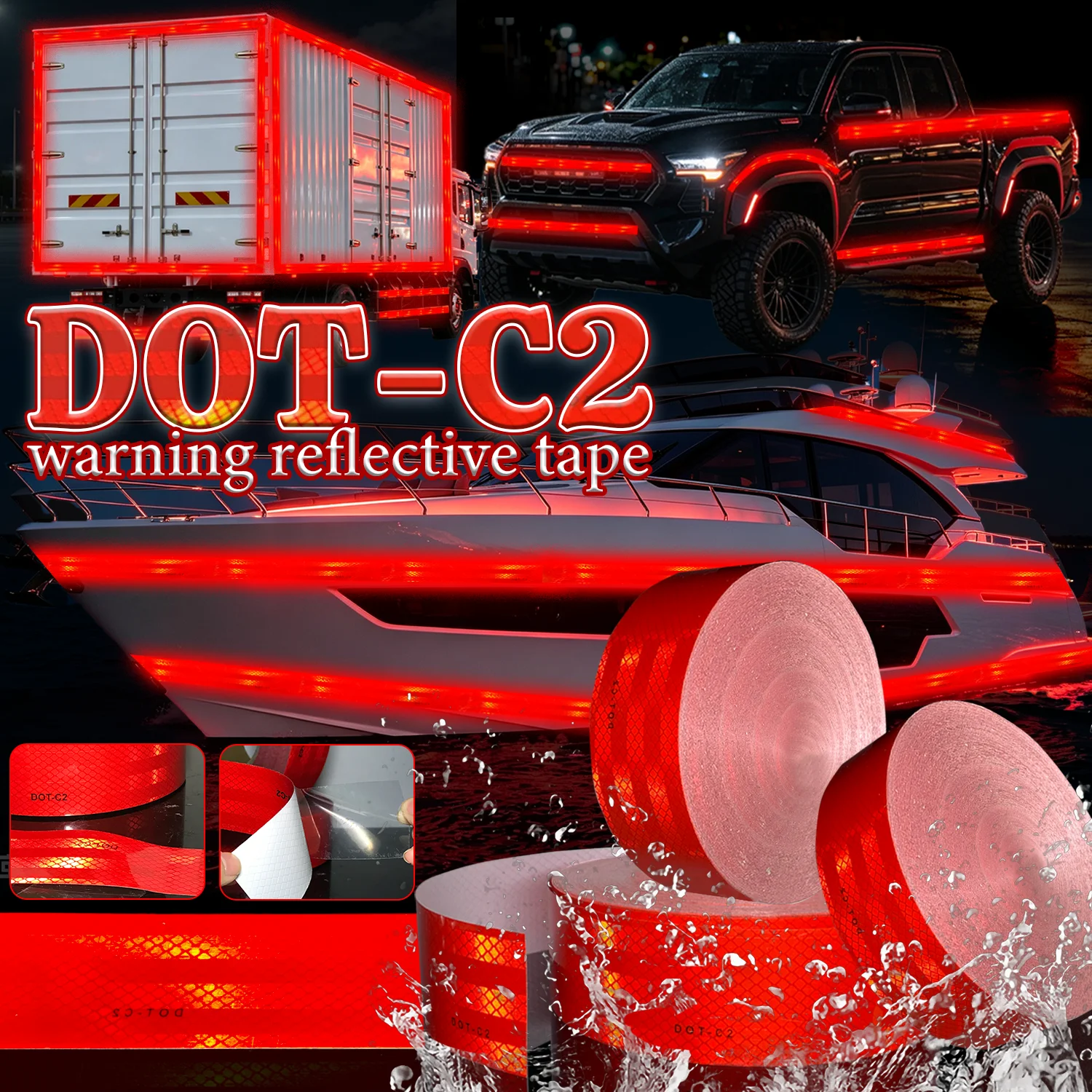 DOT-C2 Red Reflective Prismatic Tape High Conspicuity Adhesive Retro Reflector Sticker Waterproof Strip For Truck Trailer