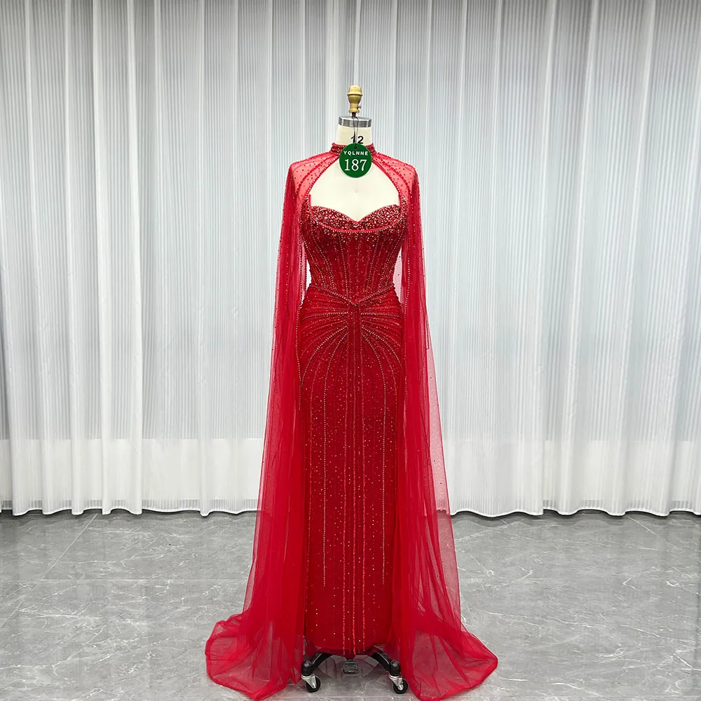 

YQLNNE 0187 Длинные вечерние платья с красными кристаллами и бисером, тюлевое вечернее платье для вечеринок