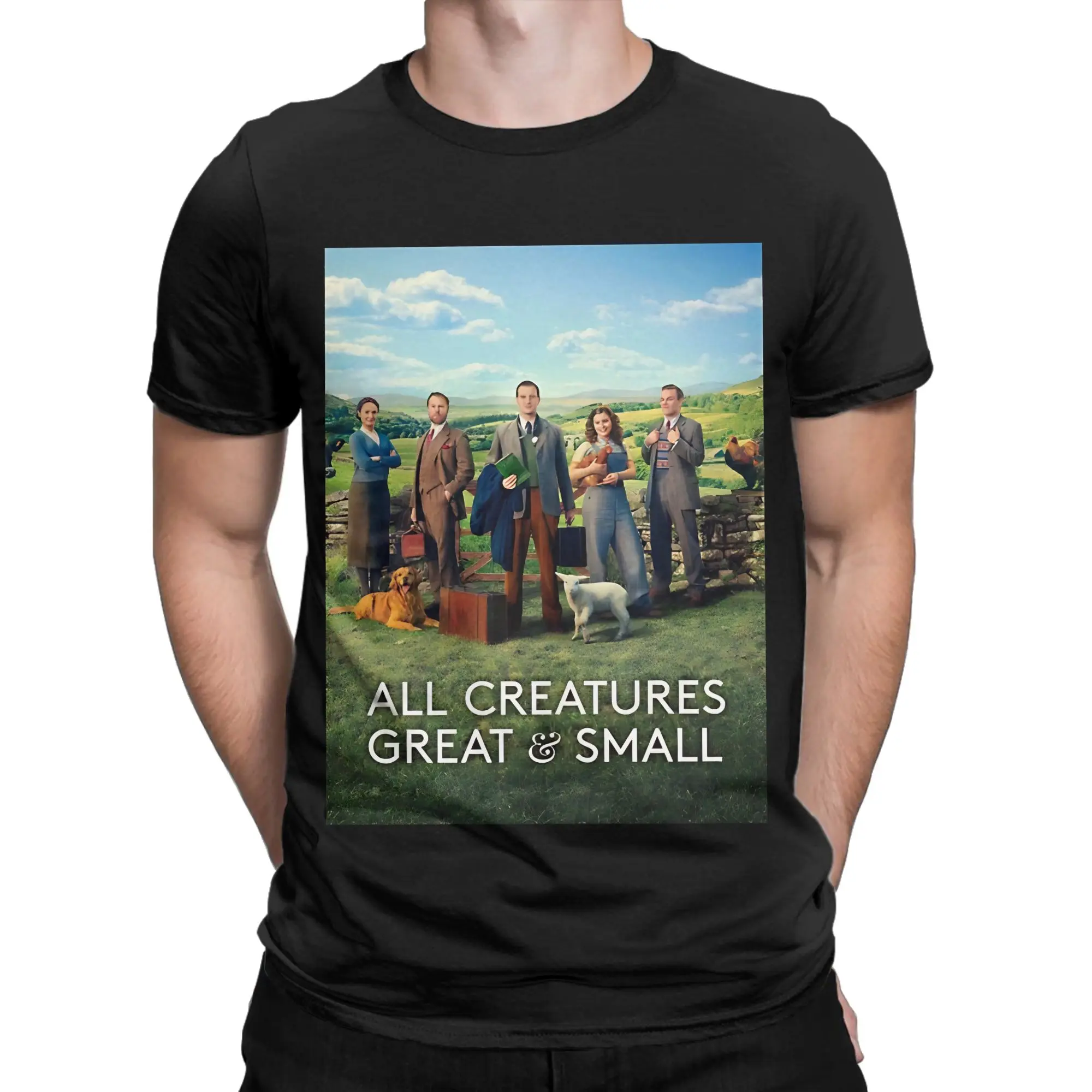Classic Shirt Essential Shirt Funny Graphic 100% Cotton T-Shirt All Creatures Great and Small Tops Tees For Men