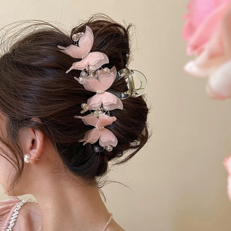 Pinzas de pelo de mariposa para mujeres y niñas, pinza de pelo de mariposa de temperamento francés, horquilla grande de moda, accesorios para el cabello