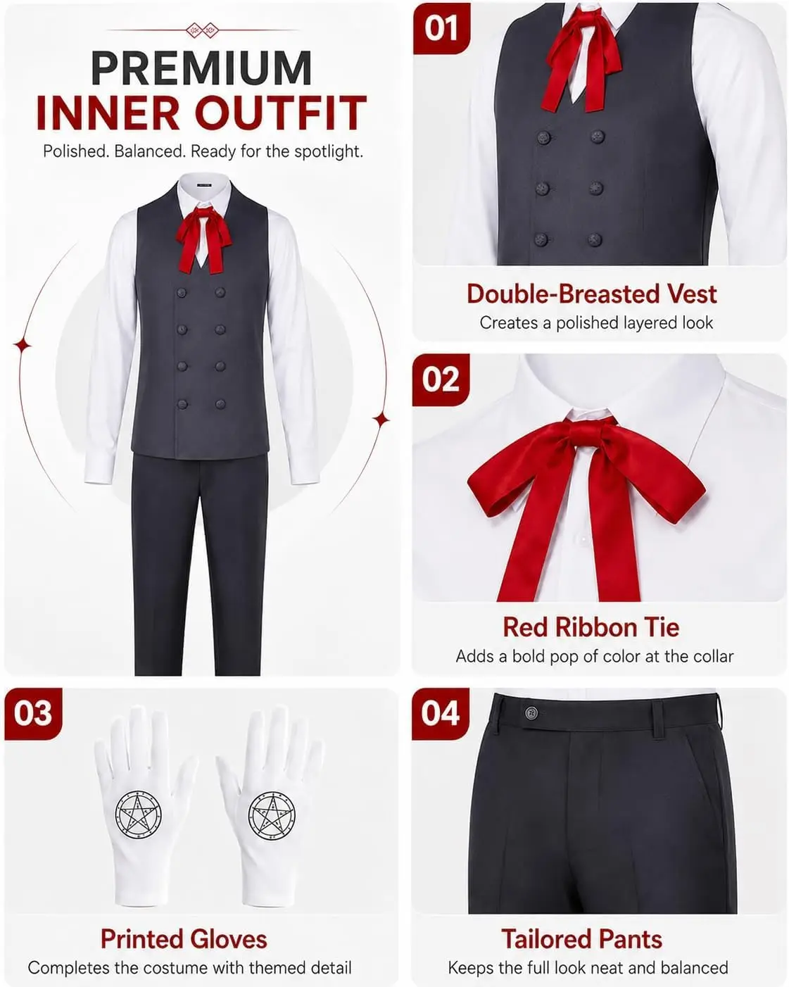 Anime Alucard Cosplay Costume Men's Anime Vampire Cosplay Costume Red Long Coat Outfit with Hat Vest Shirt Pants view 6