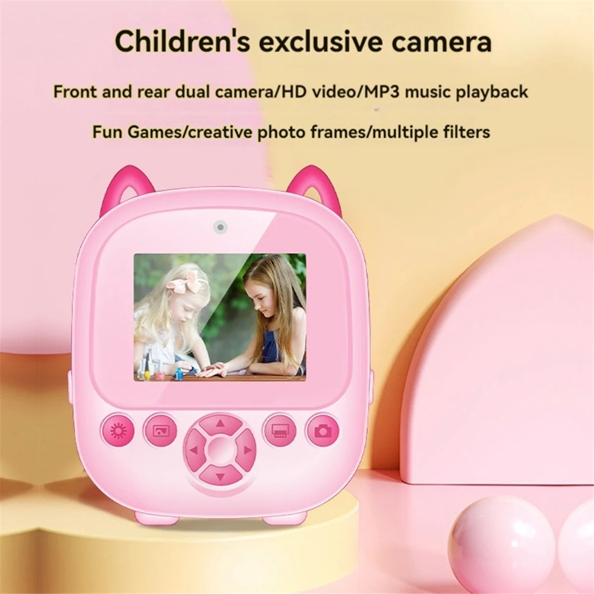 M15kkid câmera impressora portátil térmica impressão instantânea foto crianças câmera digital 2.4 polegada hd câmeras duplas vídeo brinquedo presentes rosa