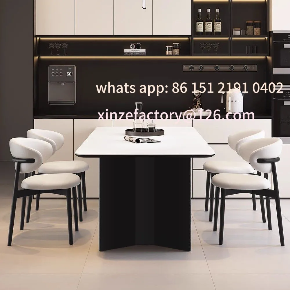 

Customizable rock slab western dining table and chair combination home