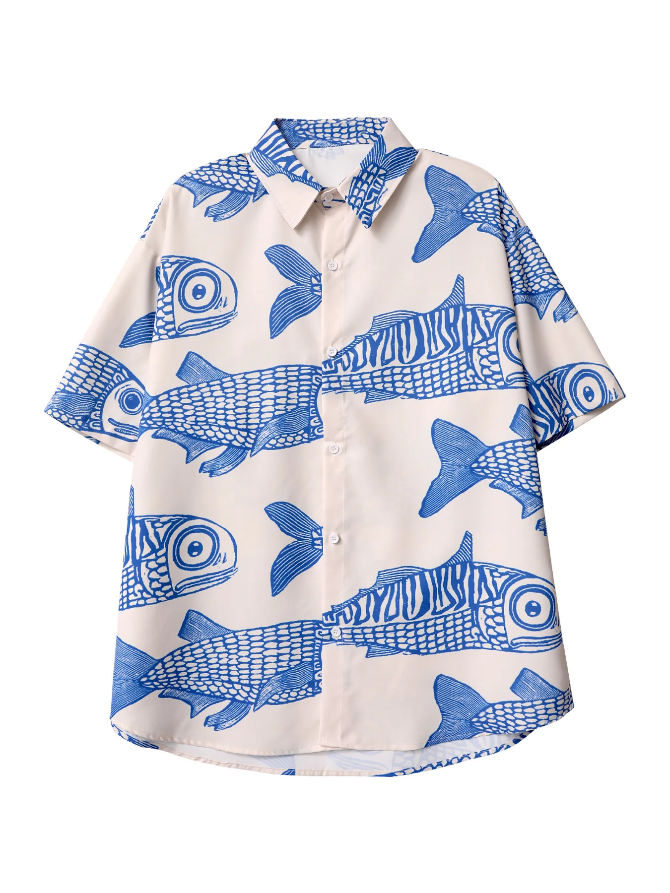 Oversized American Style Fried Street Fashion Small Fish Print New Personalized Mens Shorts Casual Shirts For Summer