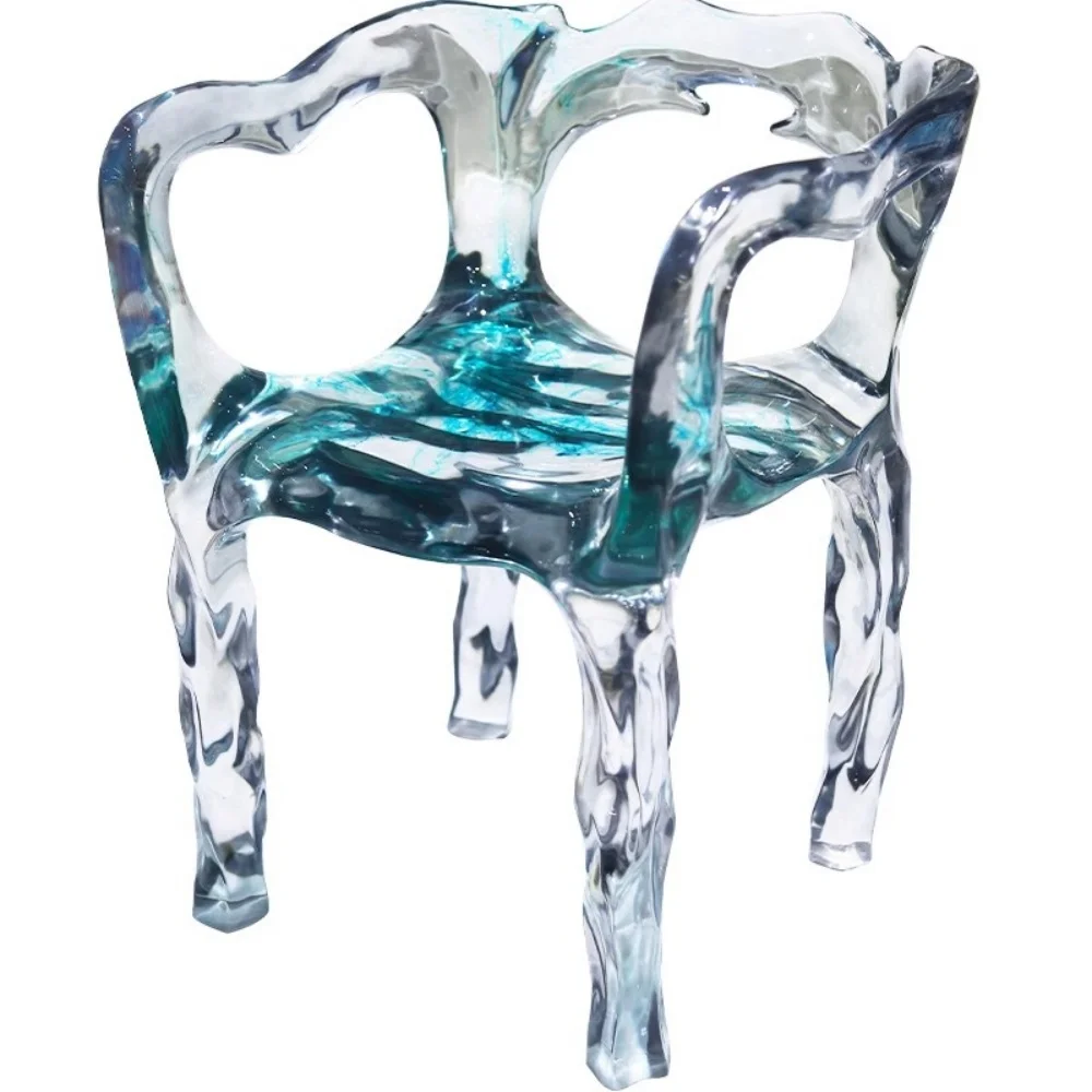 *Artistic Irregular Texture Epoxy Resin Armchair Waterproof & Scratch-Resistant for Modern Spaces
