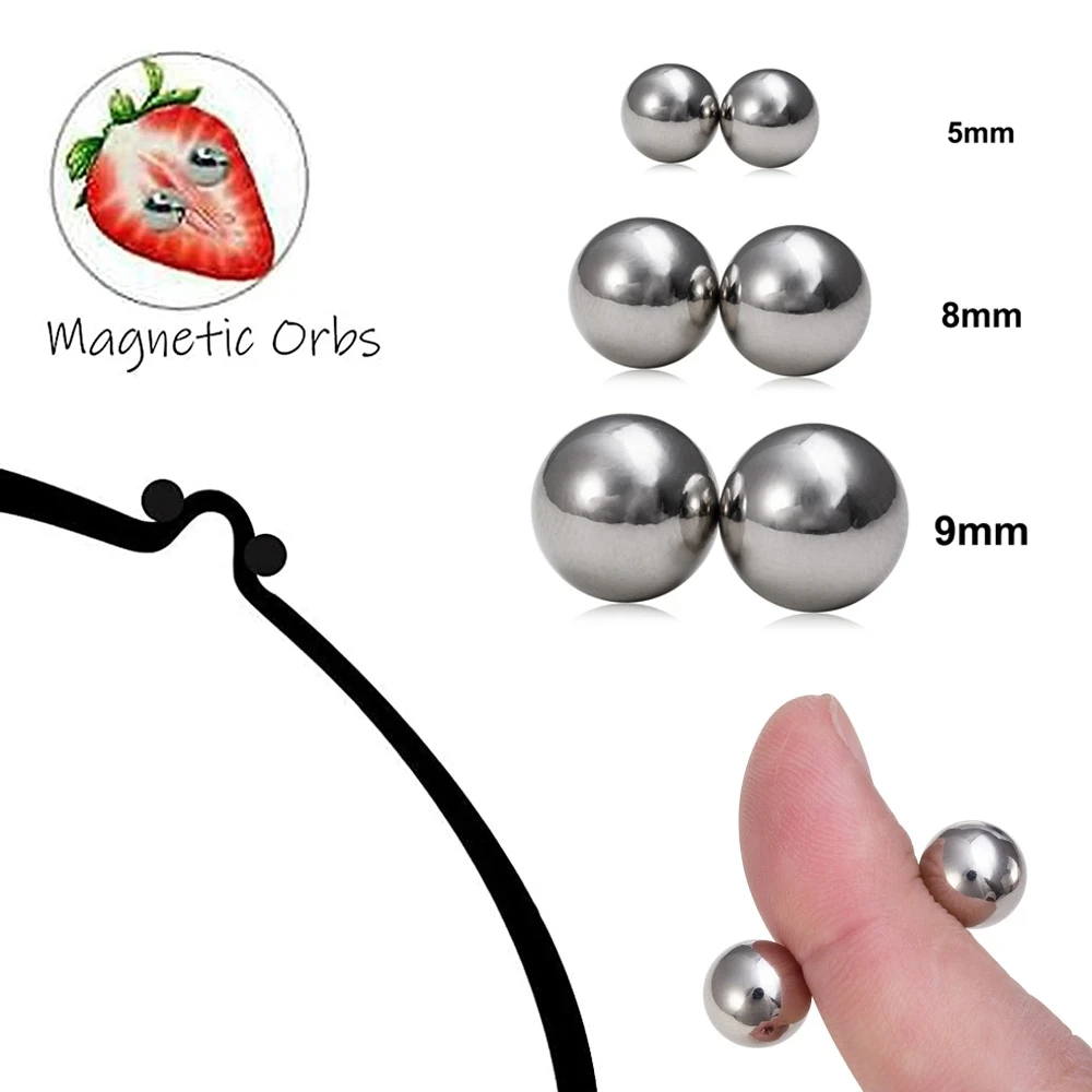 1Pair Nipple Clip and Studs Magnet Orbs Personal Fake Nipple Piercing Ring Powerful Magnet Non Piercing Giant Magnet Balls Women