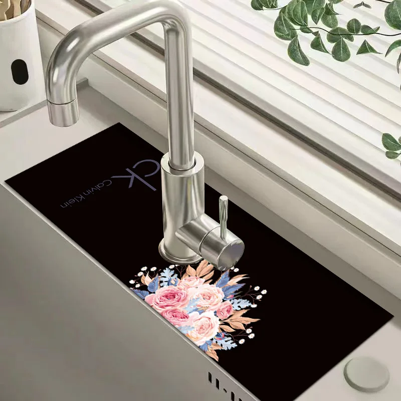 

Retro Faucet Drain Pad Self-priming Kitchen Countertop Drain Mat Diatom Mud Wipeable Anti-slip Mat Absorbent Dish Drying Mat