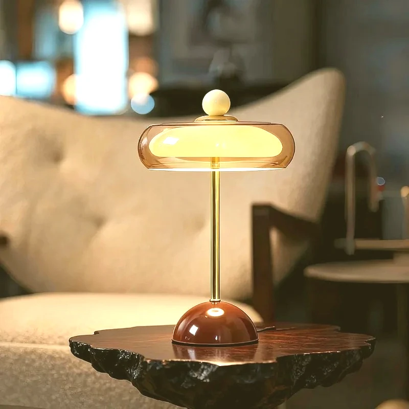 Luxury Retro Glass Desktop Table Lamp Ambient Night Light Home Bedroom Living Room Bedside Decor Ornament