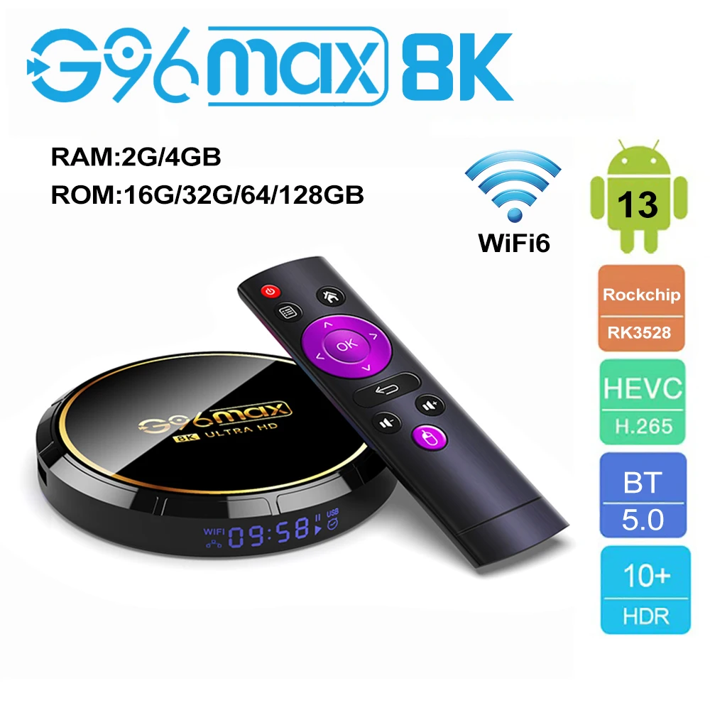 2024 Hot Android 13 Q8 Wifi 6 Smart Home Theater TV Box 8K Streaming Media Player HDR10 Bluetooth 5.0 RK 3528 GPU Mali 450 MP2