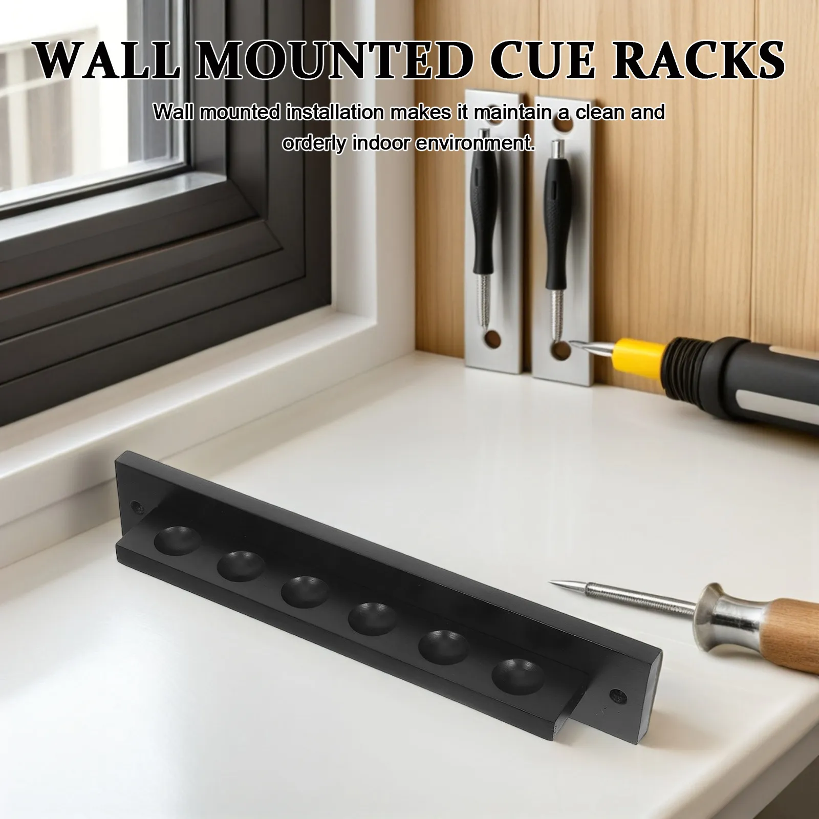 

6-Slot Wall Mounted Billiard Cue Holder Solid Wood T-Shaped Pool Stick Rack for Home Club Storage Elegant Cue Display Organizer