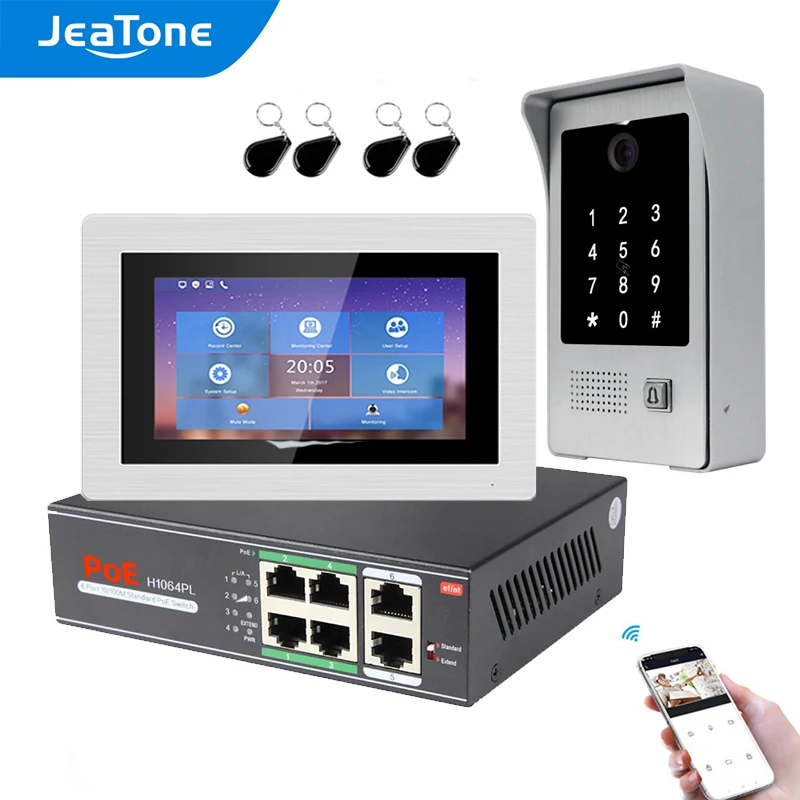 

720P WiFi IP Video Door Phone Video Intercom 7'' Touch Screen Free App Remote Unlock Code Keypad RFIC Card Access Control System