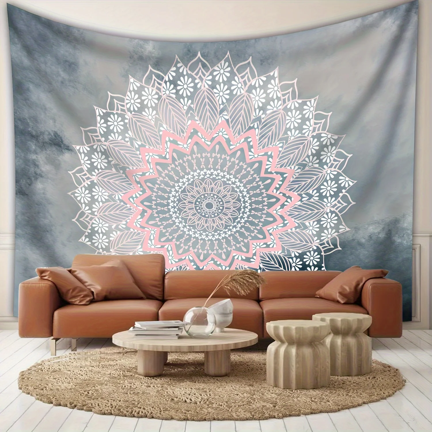 1 كبير من نسيج ماندالا البوهيمي للتعليق على الحائط - قماش بيج فاتح خوخي لحفلات غرفة المعيشة وغرفة النوم #6