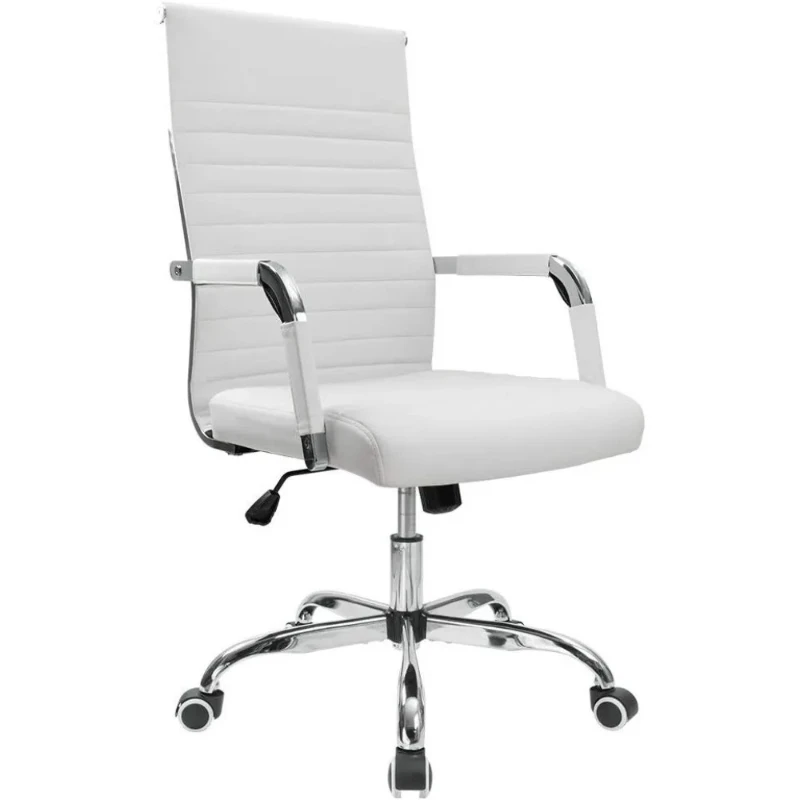 

Office Desk Chair Mid-Back PU Leather Executive Conference Task Chair Adjustable Swivel Chair with Arms (White)