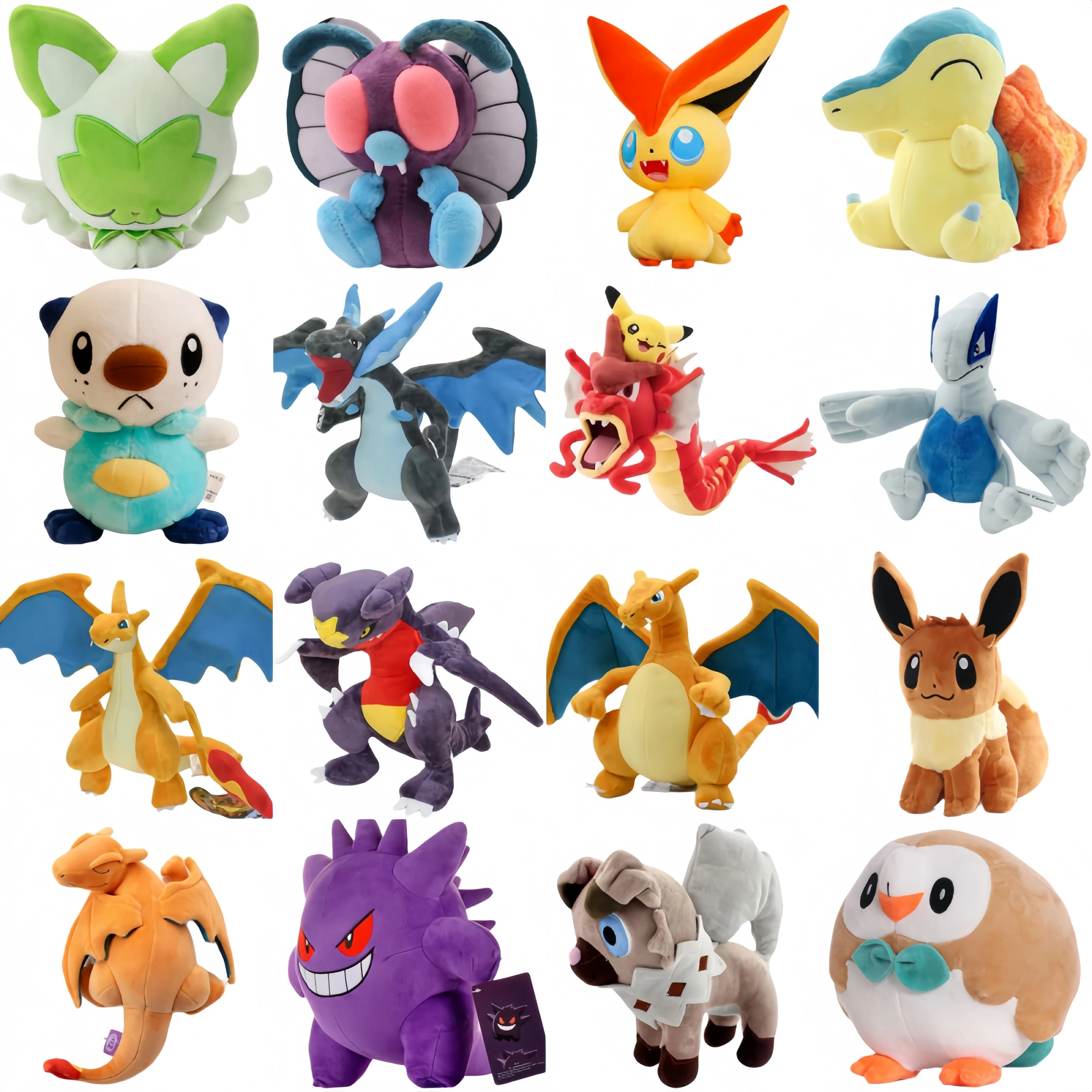 brinquedo-de-pelucia-pokemon-oshawott-rockruff-butterfree-chikorita-gyarados-garchomp-gengar-eevee-boneco-de-pelucia-brilhante-charizard-xy