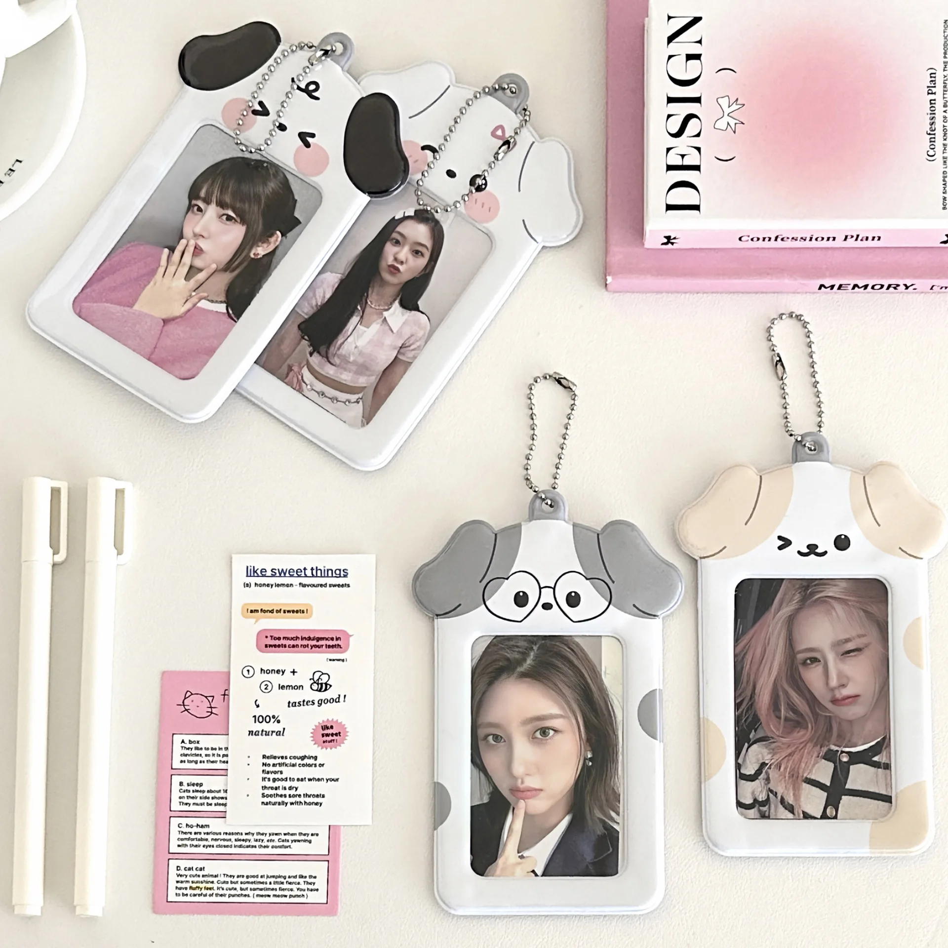 Ins Style Cartoon Puppy Photocard Holder with Keychains Cute 3inch Cards Protect Sleeves for Students image 2