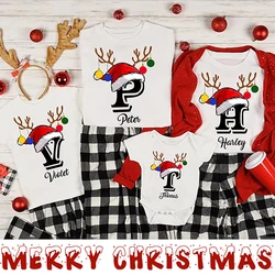 Personalized Christmas Family Matching T-shirt Initial with Name Mom Dad Daughter Son Baby Outfit Shirt Holiday Girl Boy Clothes