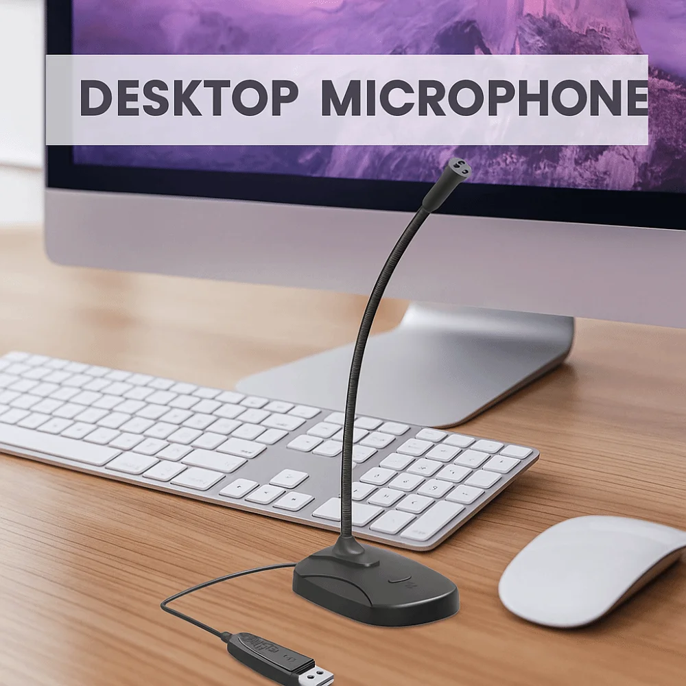 خرطوم قابل للتعديل USB ميكروفون سطح المكتب مرحبا فاي عالية الدقة تصميم معقوفة جهاز كمبيوتر شخصي هيئة التصنيع العسكري إلغاء الضوضاء اتصال سلكي