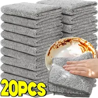 1/20PCS Gray Bamboo Charcoal Thickened Super Absorbent Dishcloth Anti-grease Home Kitchen Wiping Rags Microfiber Cleaning Cloths
