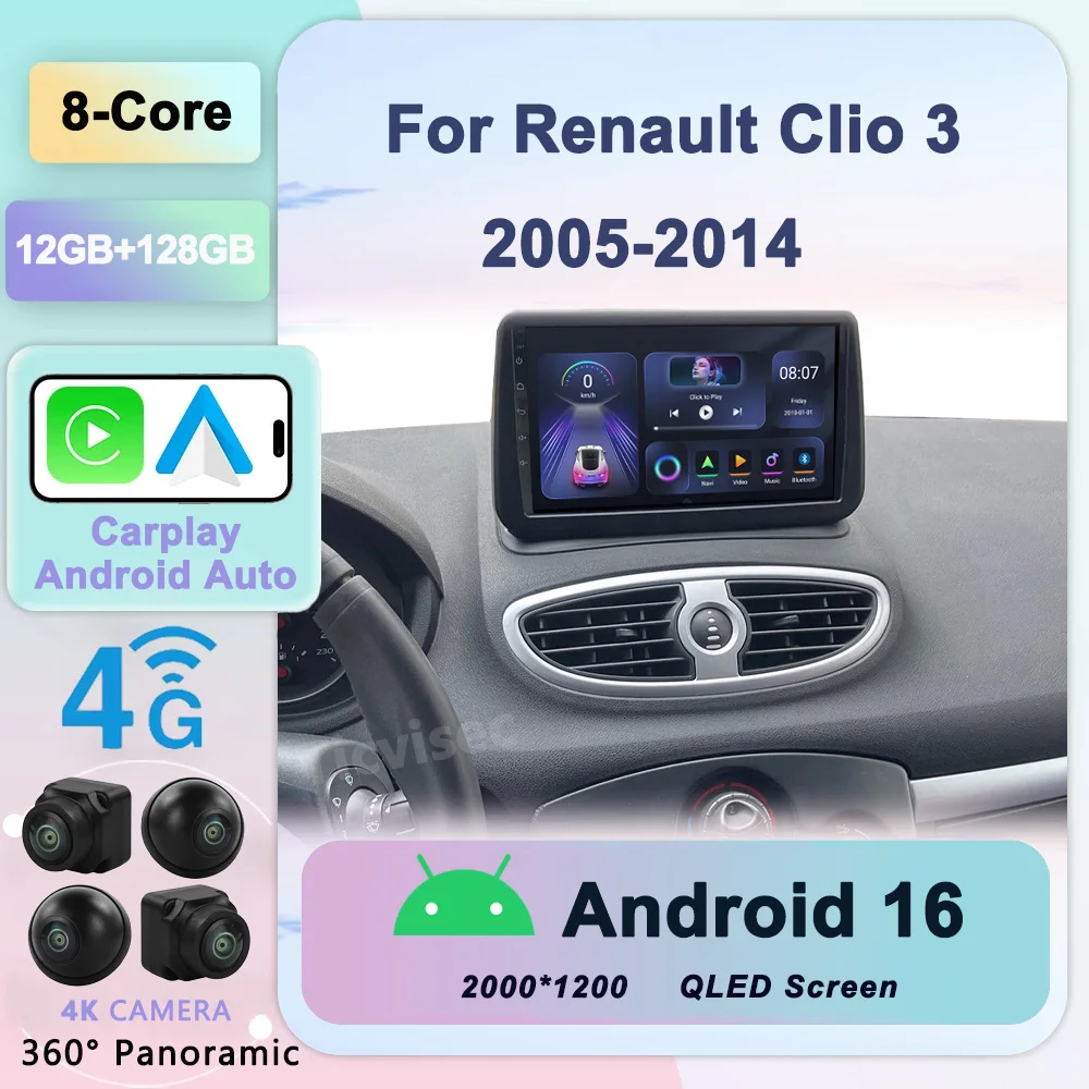 

Android 16 For Renault Clio 3 CLIO 3 2005-2014 4G WIFI Car Radio Multimedia Navigation GPS Camera Auto Carplay Stereo DVD Player