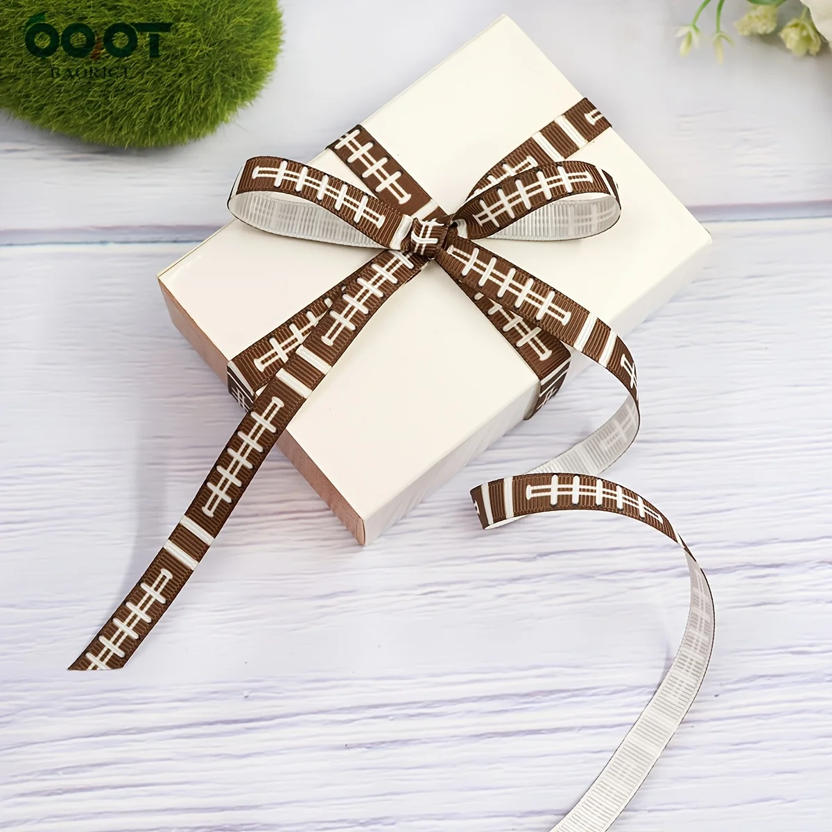 5-yard rugby ribbon, ball ball threaded tape, DIY bow, gift packaging, cheerleading headwear, decorative ribbon, webbed (1 cm wi