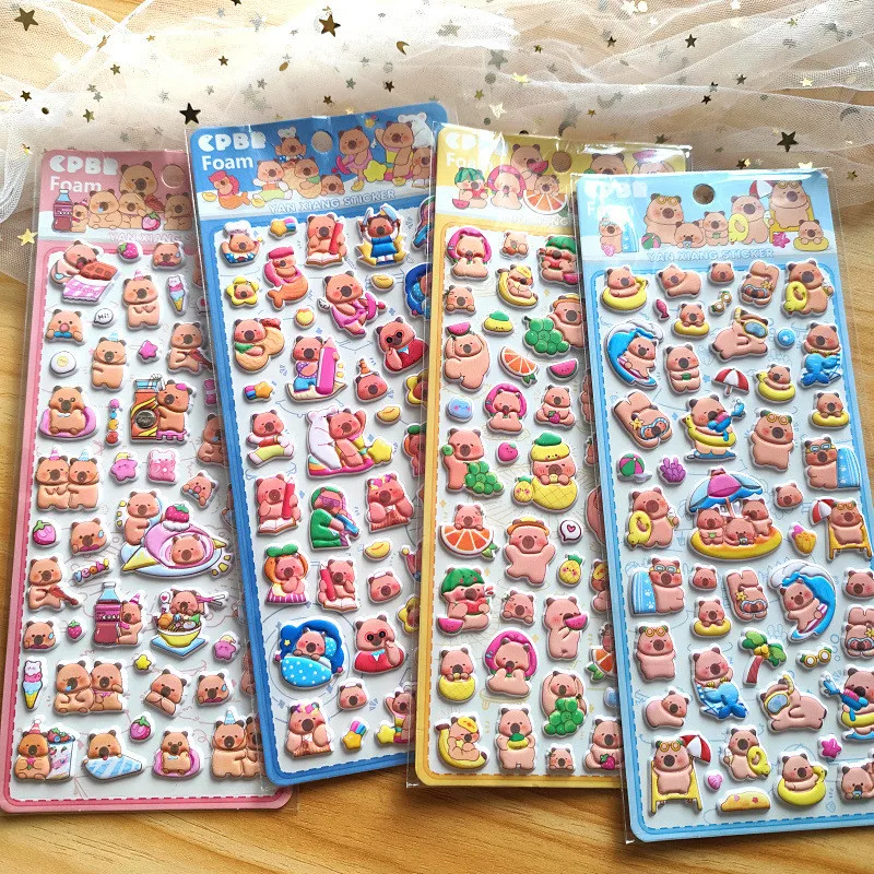 4 шт. Kawaii супер милые капибары кубики и медведи детские наклейки из пенопласта с героями мультфильмов-мягкий очаровательный декор BulingBulingStickers Store