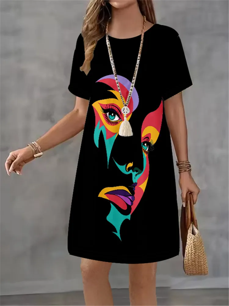 Mode-Trend 3D Imitation Denim Muster frauen Kleid Neue Sommer Straße Denim Blume Drucken Kurzarm Lose Beiläufige Mini kleid