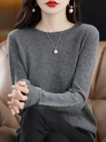 Fashion 100% Merino Wool Sweater Elegant Cashmere Pullover Women O-Neck Long Sleeve Knitwear Basic Clothing  Jumper Tops - Image 4