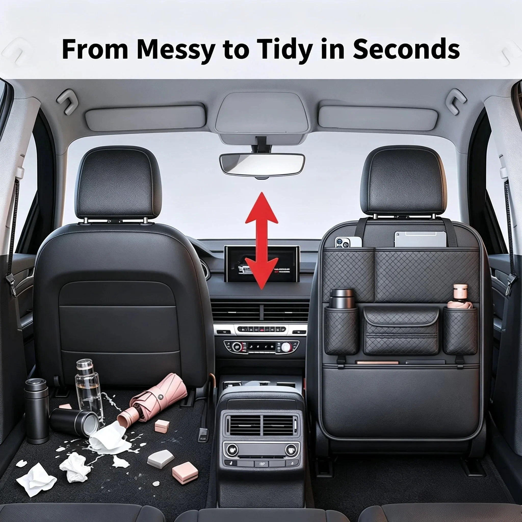 Large Capacity Car Seat Back Organizer Multi‑Pocket Backseat Storage Bag PU Leather with Universal Car Interior Accessories