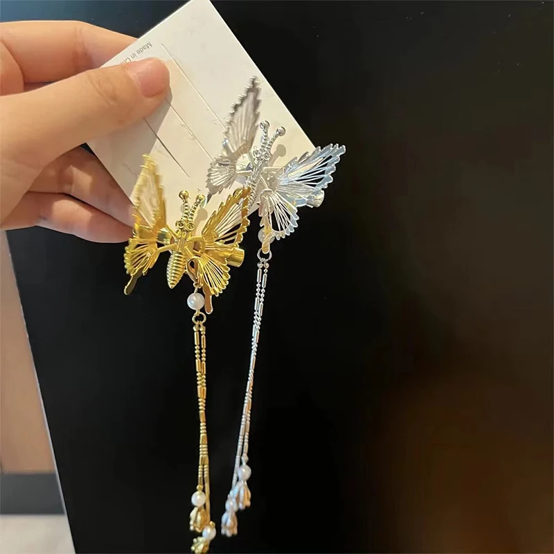 Moving Butterfly Tassel Hairpin Girl Retro Sweet Fairy Hairclips Side Clip Hair Tie Korean Fashion Hair Accessories