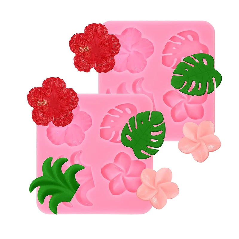 Hawaiian Tropical Flower Leaf Mold Hibiscus Monstera Leafage Silicone Fondant Mould For Chocolate Cupcake Topper Cake Decorating