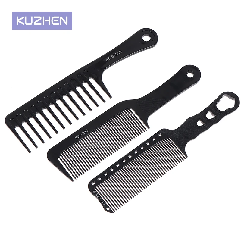 Black Flattop Hair Cutting Comb Wide Tooth Men Cut Hair Brush Professional Salon Barber Hair Clipper Hairdressing Carbon Combs