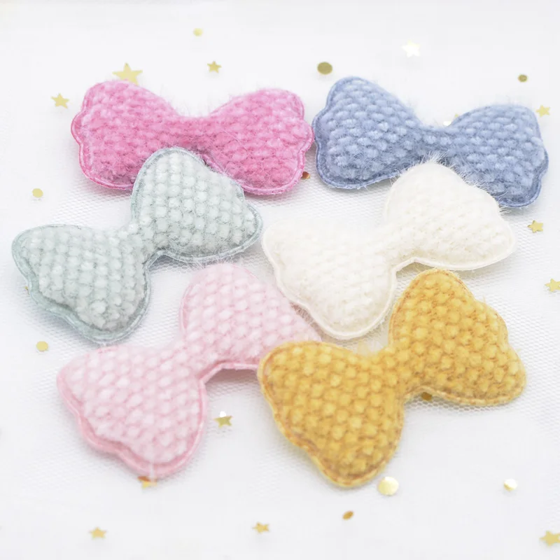 12pcs/lot Soft Corn Kernels Plush Patches Bow Tie Applique for Clothing Crafts Sewing Supplies DIY Headwear Hair Clips Decor