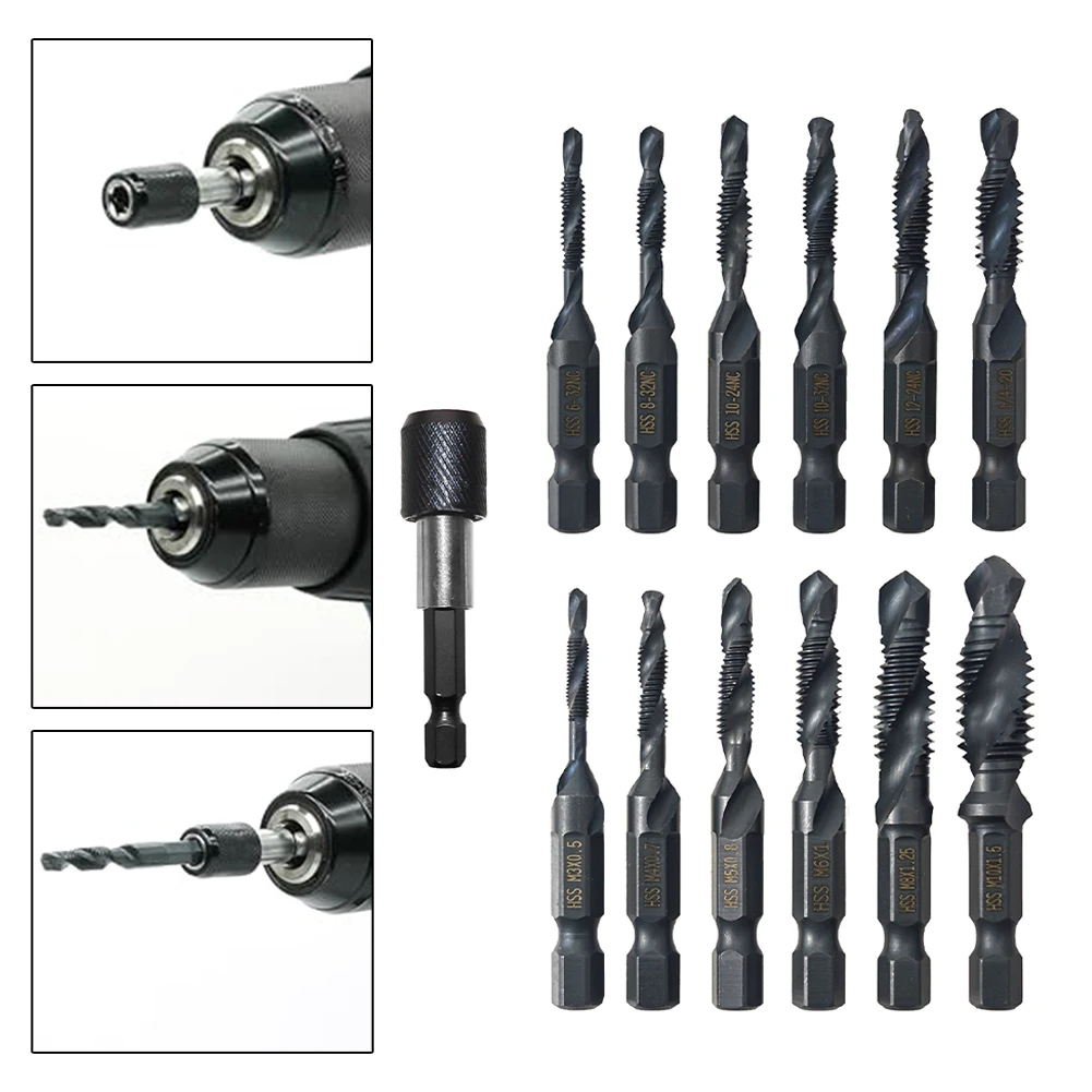 

Deburr And Countersink Home Improvement 13Pcs Drill Tap Drilling Threading Set Black Oxide Coating Clearly Marked Compartments