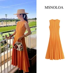 2024 Summer New Women's Fashion Style Casual Slim Fit Sleeveless Wide Swing Midi Dress