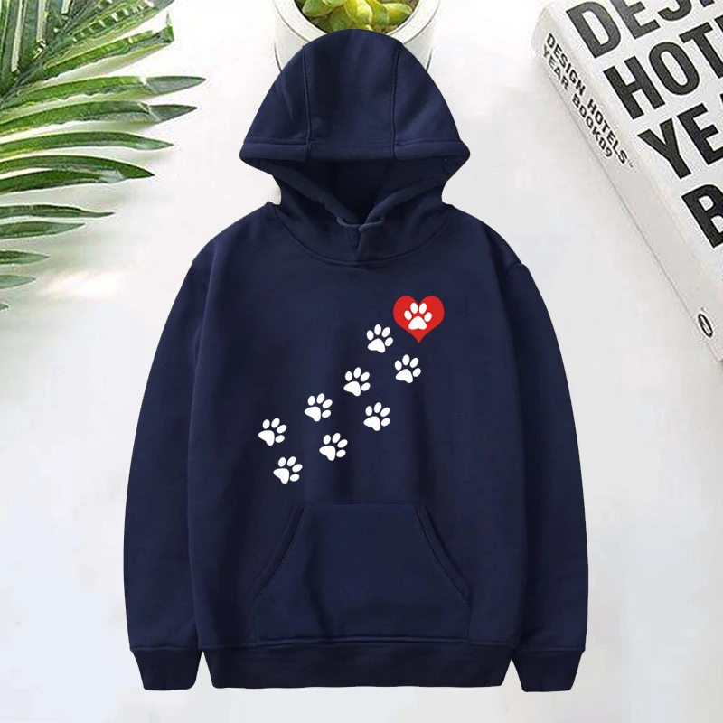 Women\'S Winter Autumn Fashion Hooded Casual Long Sleeve Dog Paws Hoodies Sweatshirts Loose Pullover