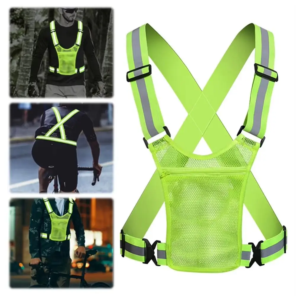 

Elastic Cycling Reflective Vest with Phone Pouch Adjustable Reflective Running Vest Safety Breathable
