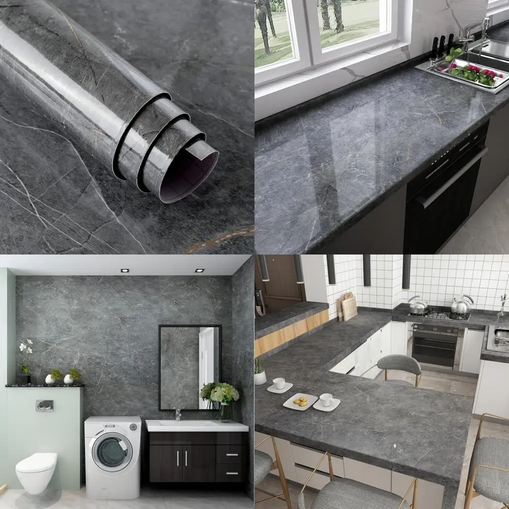 Grande papel de parede com efeito de granito de mármore cinza, 48x197 polegadas, autoadesivo à prova d'água para móveis e papel de contato
